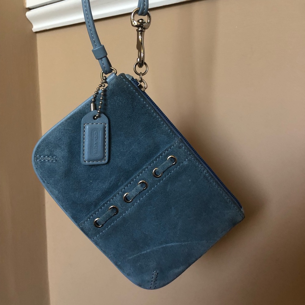 Small light blue  Coach suede wristlet